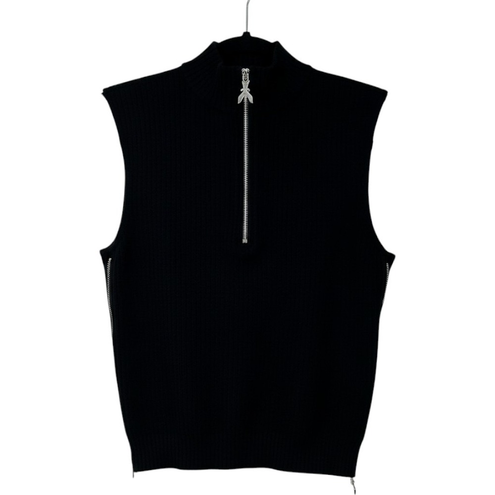 Patrizia Pepe Zip Up Knit Top Womens Size 2 Black Ribbed Sleeveless Top